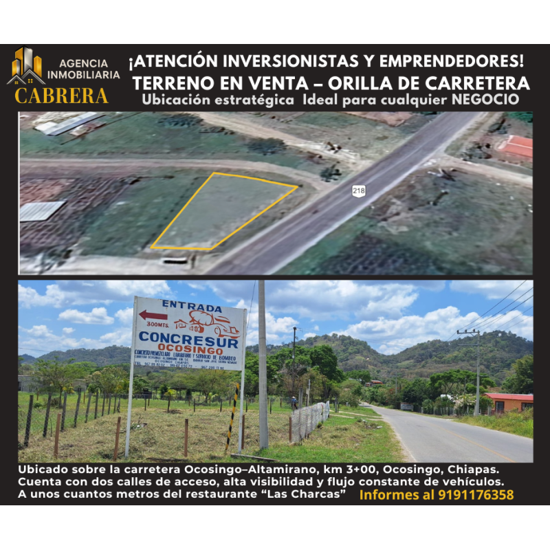 CARRETERA OCOSINGO-ALTAMIRANO KM.3+00 LOTE NÚMERO 1 DE LA MANZANA 1 CARRETERA OCOSINGO-ALTAMIRANO KM.3+00 LOTE NÚMERO 1 DE LA MANZANA 1